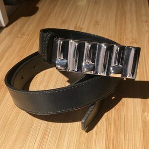 Frame Denim Black Belt with Silver Accents